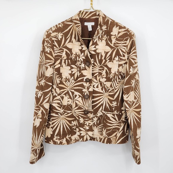 Charter Club Neutral Tropical Linen Silk Women's Blazer Size 6 - Picture 1 of 4